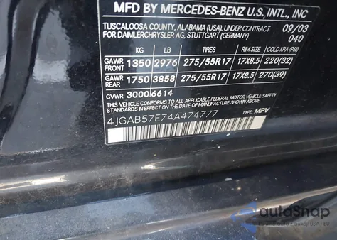 2004 Mercedes-Benz Ml 350 4Matic z USA, uszkodzony, nr VIN 4JGAB57E74A474777